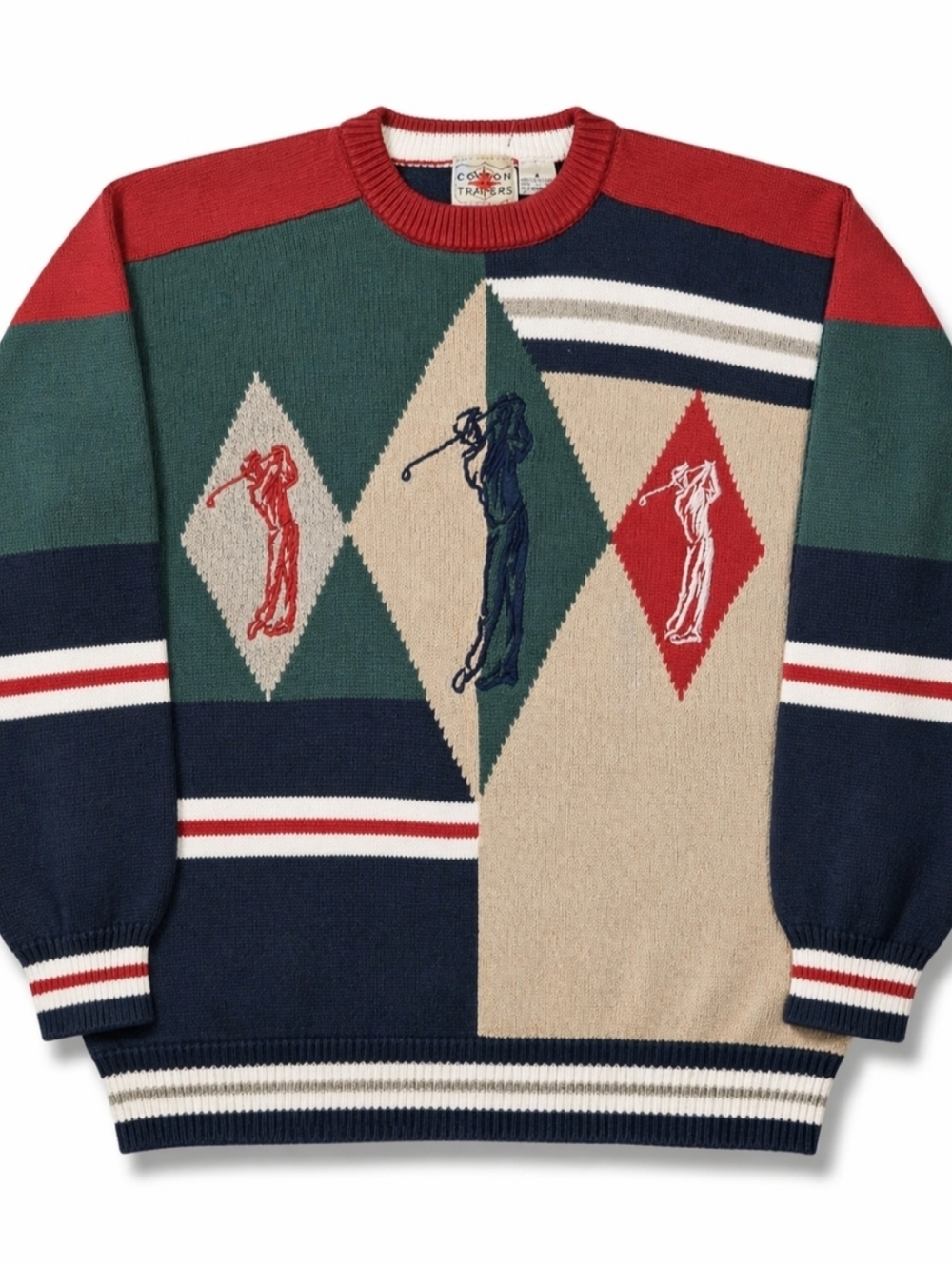 Vintage Cotton Traders Sport 90s Golf Sweater Embroidered Argyle Colorblock Knit